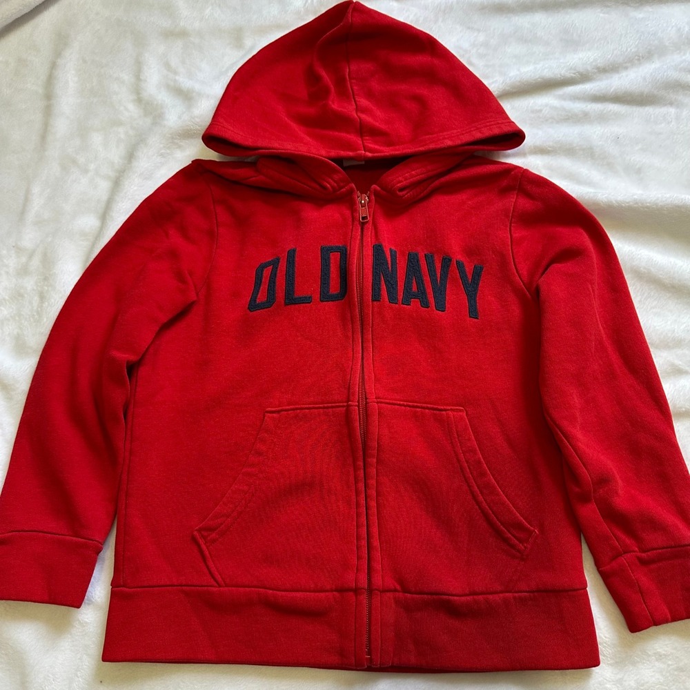 Old Navy Kids Red Zip Up Logo Hoodie Sweatshirt Size S 6-7‎